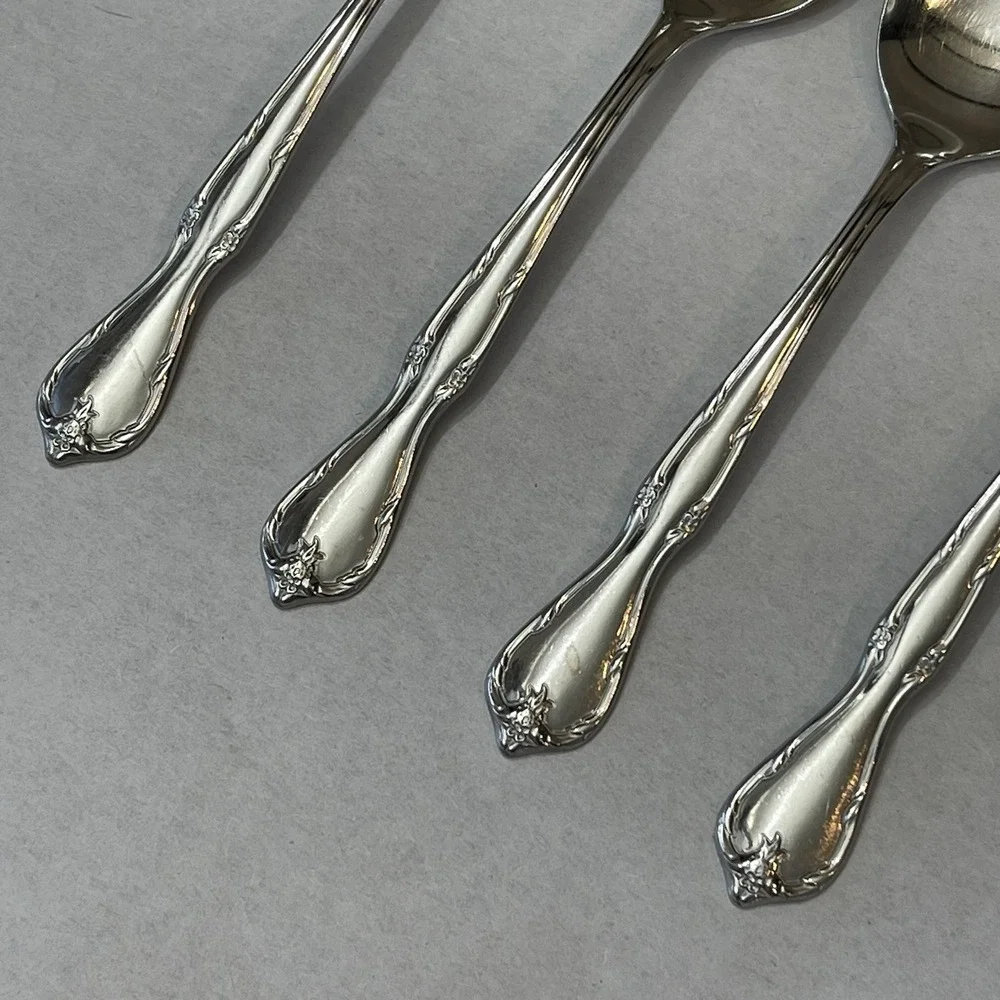 4 Insico International Silver Stainless Dinner Spoons Victorian Charm Embassador